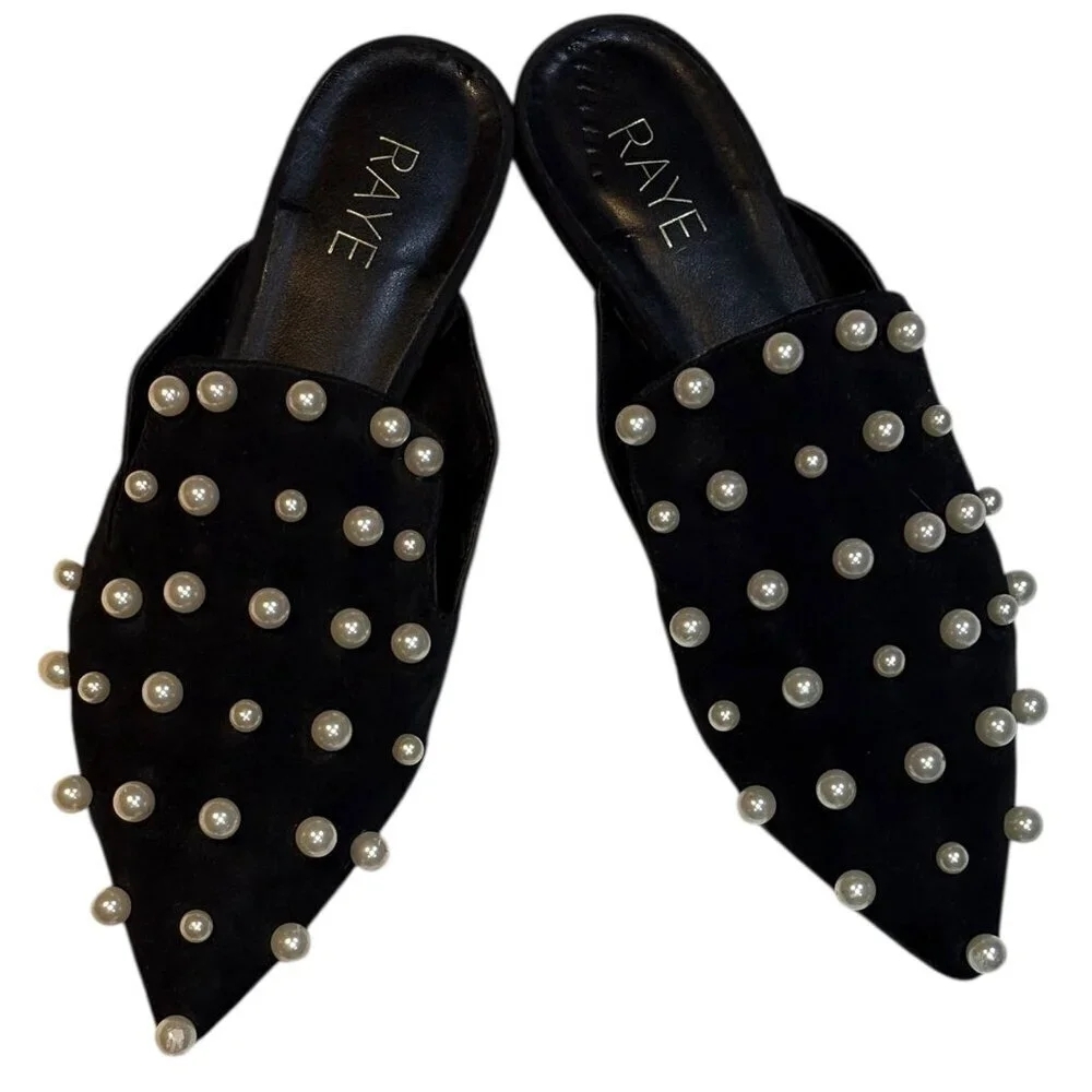 Raye Velvet pointed-toe mules with faux pearls detail Black Size 8.5